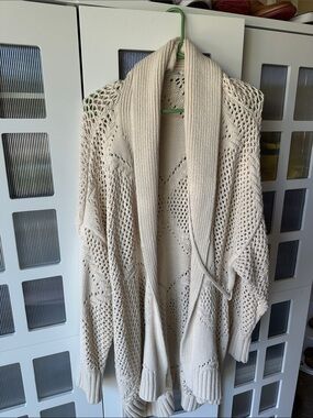 Abercrombie & Fitch Cream Open-Weave Shawl Collar Cardigan